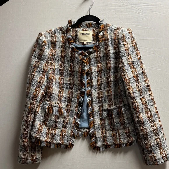 L'AGENCE Women's Plaid Tweed Blazer - Brown and blue
Size 8 - Picture 1 of 10
